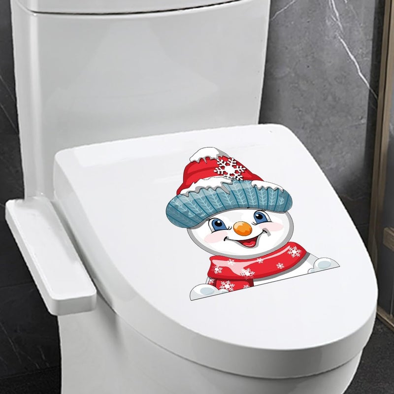 Iprokiu Christmas Toilet Sticker Funny Christmas Santa Claus Snowman Elf Toilet Seat Cover Decoration Waterproof Toilet Seat Lid Decal Bathroom Wall Sticker (Snowman) - Image 5